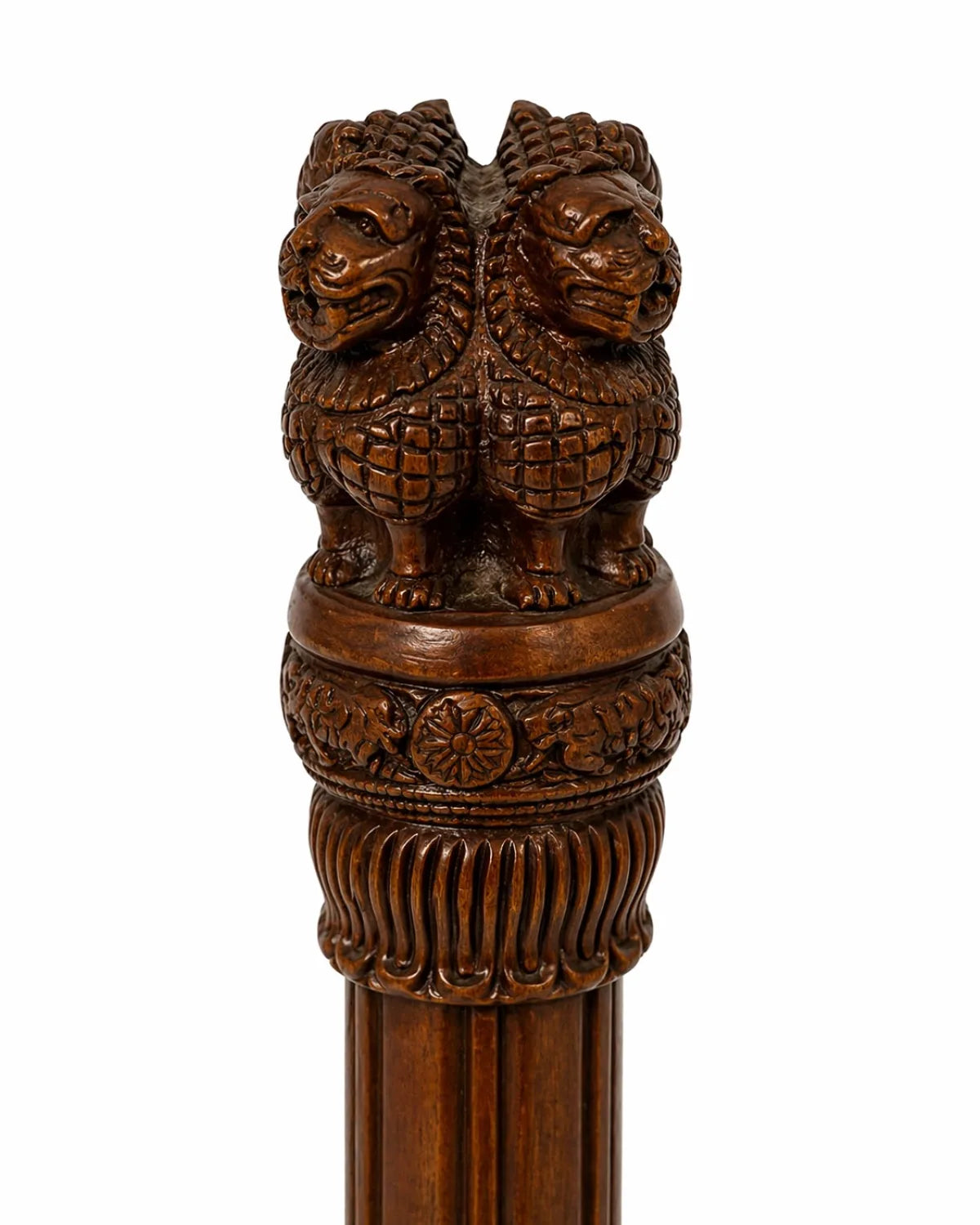 ASHOKA PILLAR 9.5″ Copper-Coated Brass — National Emblem of India (Lion Capital of Sarnath / सत्यमेव जयते) Premium Antique-Finish Replica