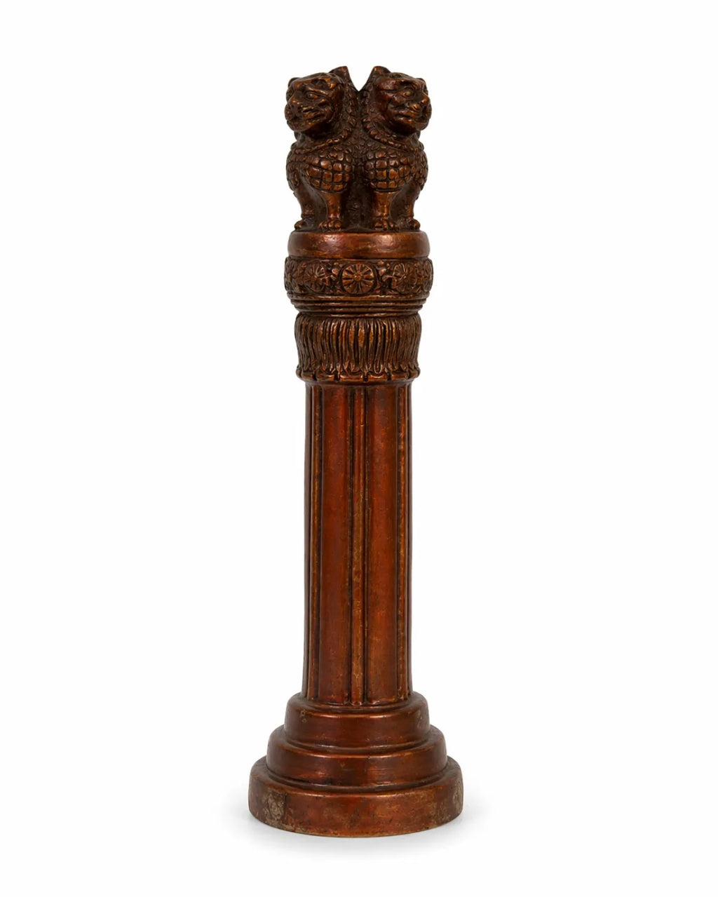 ASHOKA PILLAR 9.5″ Copper-Coated Brass — National Emblem of India (Lion Capital of Sarnath / सत्यमेव जयते) Premium Antique-Finish Replica