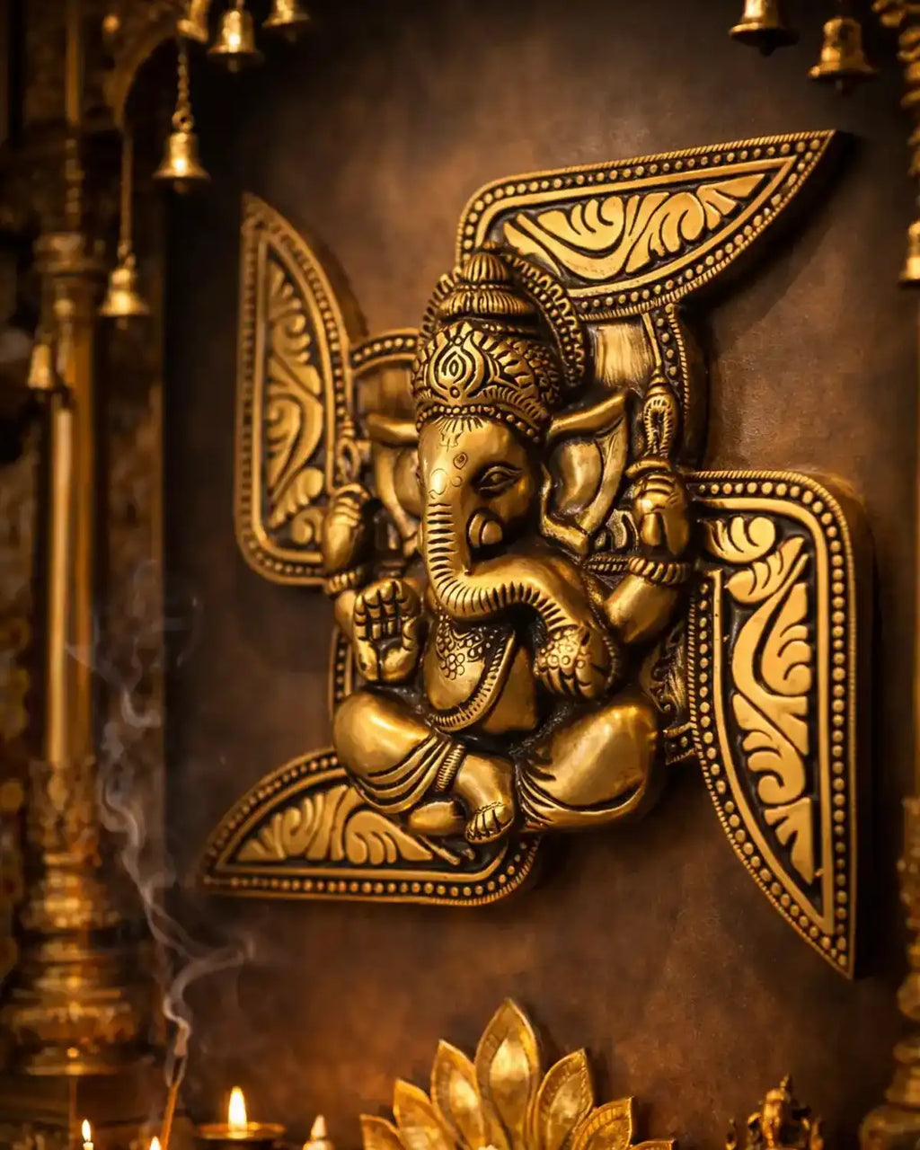 Brass Ganesha Swastika Wall Hanging