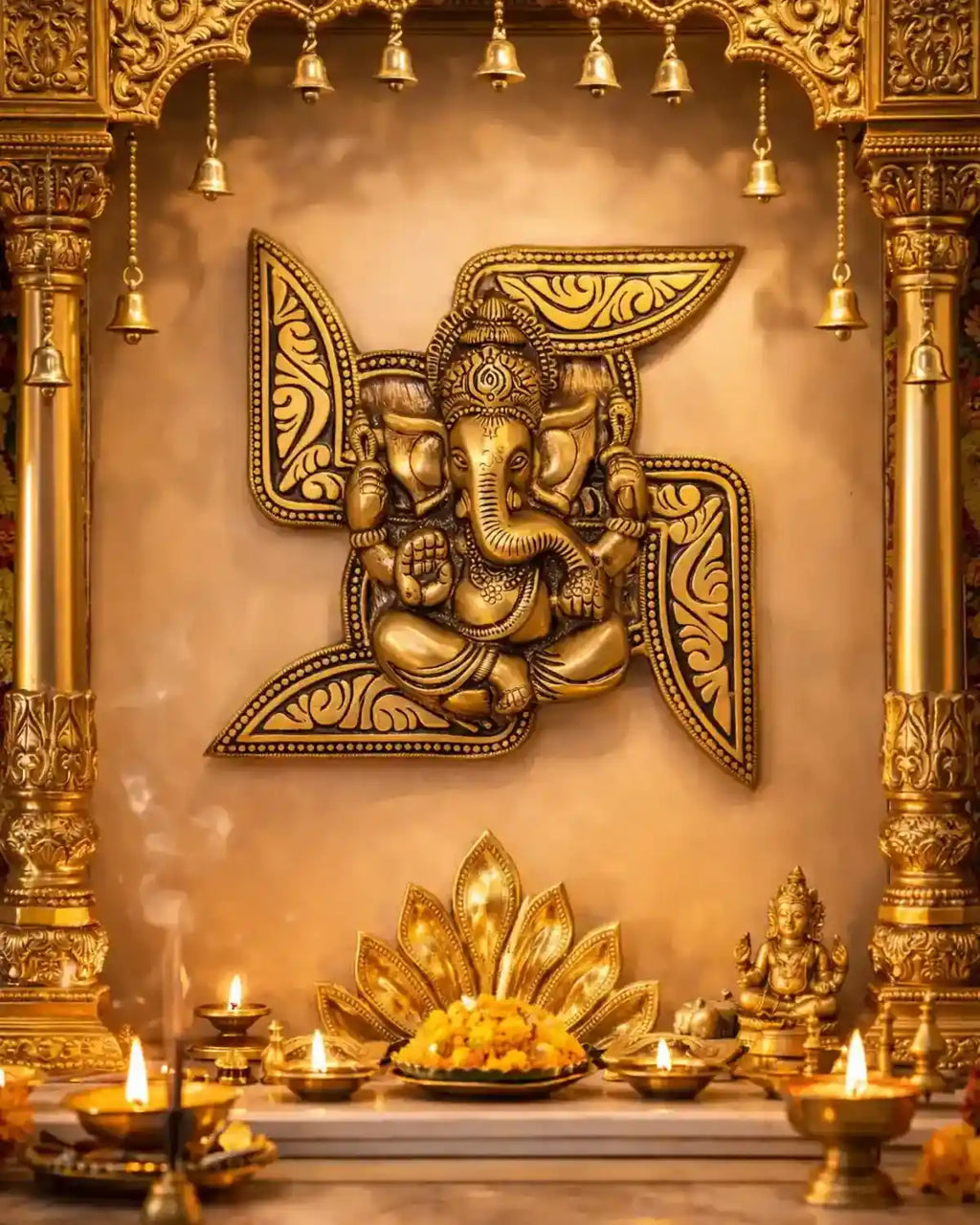 Brass Ganesha Swastika Wall Hanging