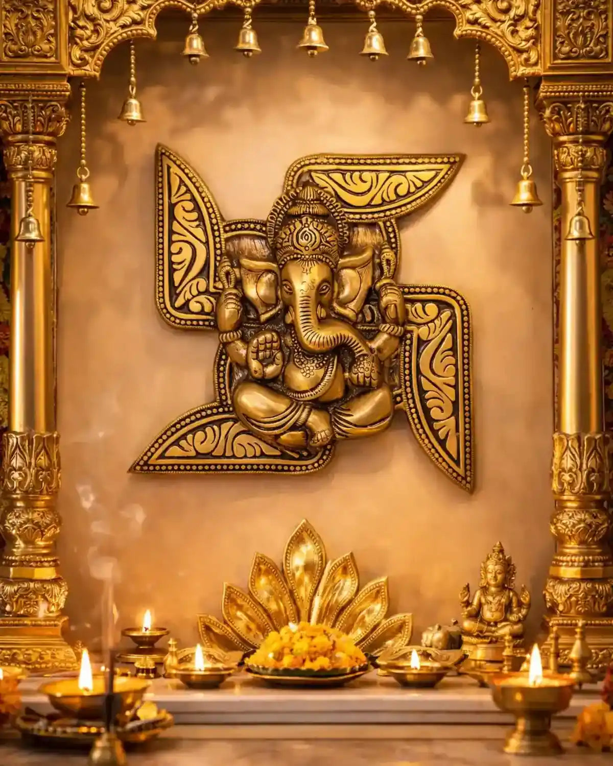 Brass Ganesha Swastika Wall Hanging