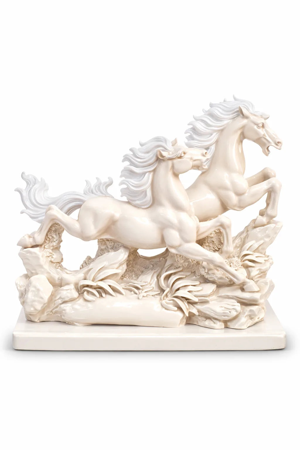 Pair of Horses Decor Statue - White Resin Variant