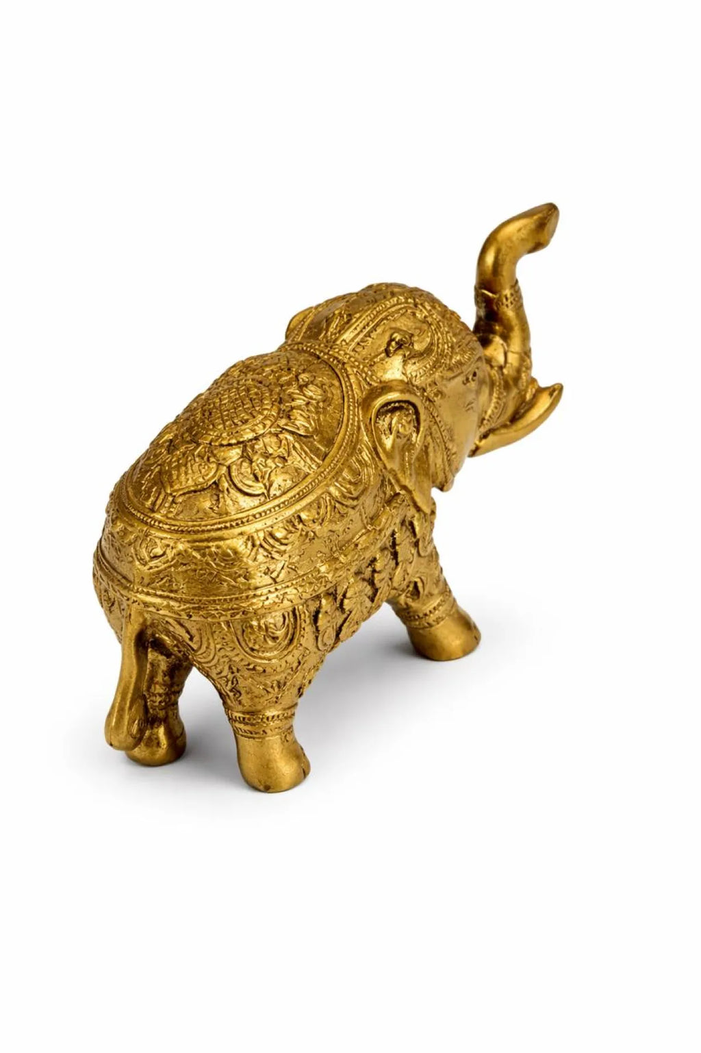 Royal Brass Elephant Idol (हाथी मूर्ति) — Ornate Hand-Engraved Trunk-Up Vastu Symbol for Wisdom, Prosperity, Obstacle Removal & Royal Aishvarya