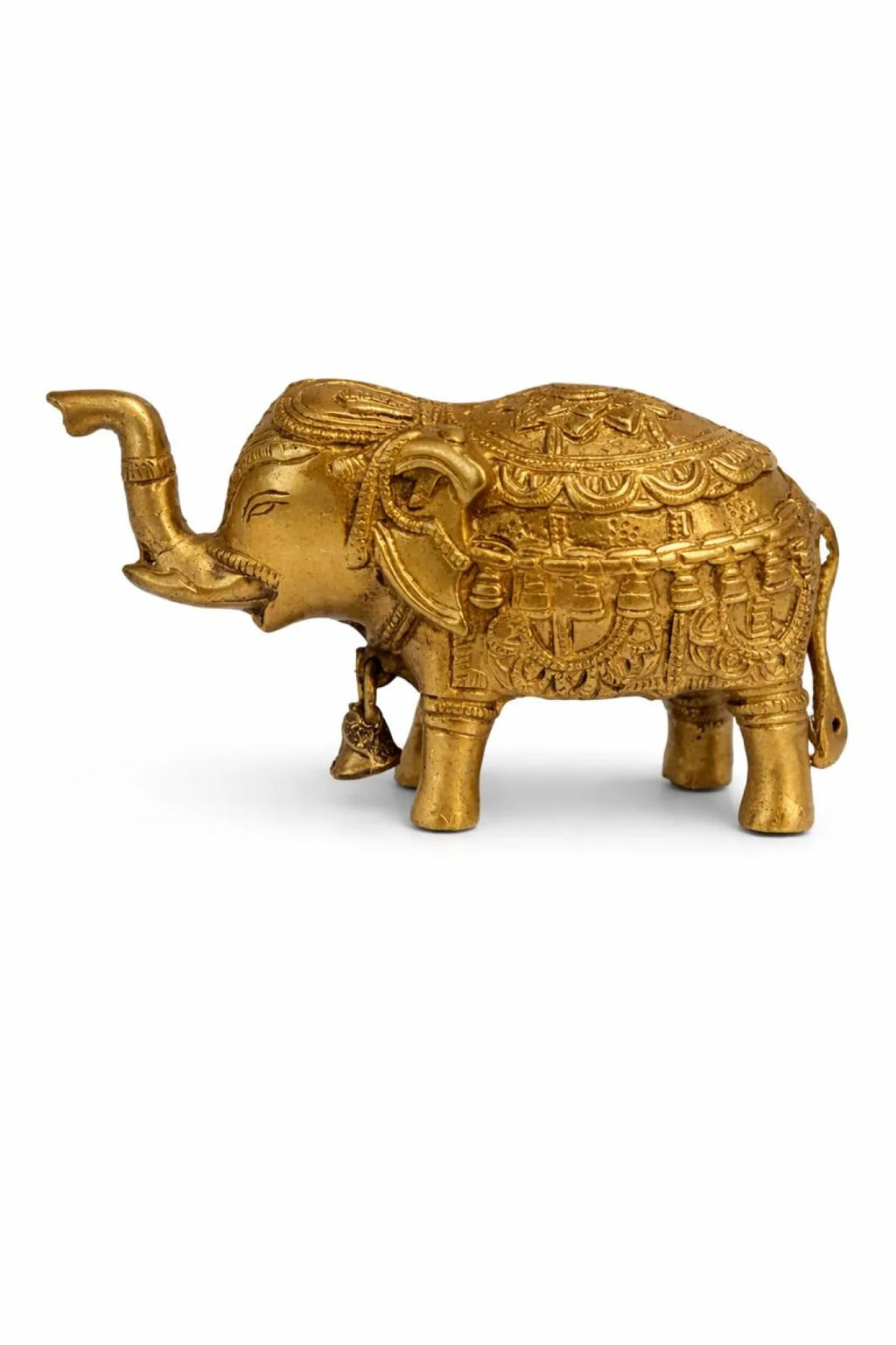 Royal Brass Elephant Idol (हाथी मूर्ति) — Ornate Hand-Engraved Trunk-Up Vastu Symbol for Wisdom, Prosperity, Obstacle Removal & Royal Aishvarya