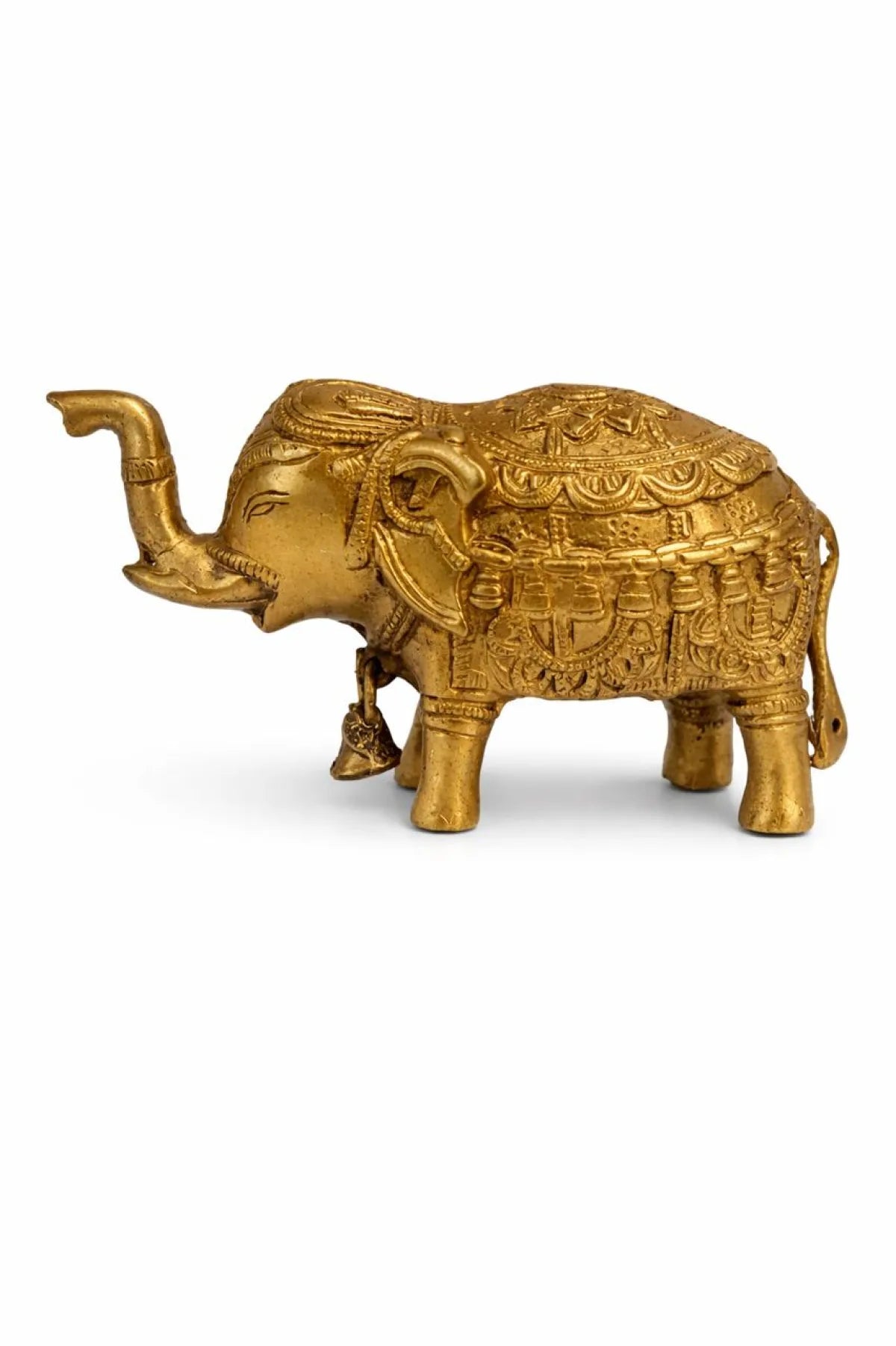 Royal Brass Elephant Idol (हाथी मूर्ति) — Ornate Hand-Engraved Trunk-Up Vastu Symbol for Wisdom, Prosperity, Obstacle Removal & Royal Aishvarya