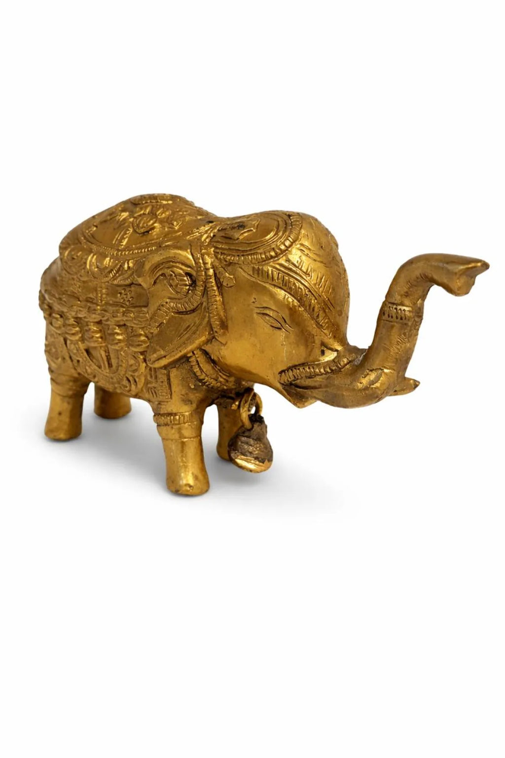 Royal Brass Elephant Idol (हाथी मूर्ति) — Ornate Hand-Engraved Trunk-Up Vastu Symbol for Wisdom, Prosperity, Obstacle Removal & Royal Aishvarya