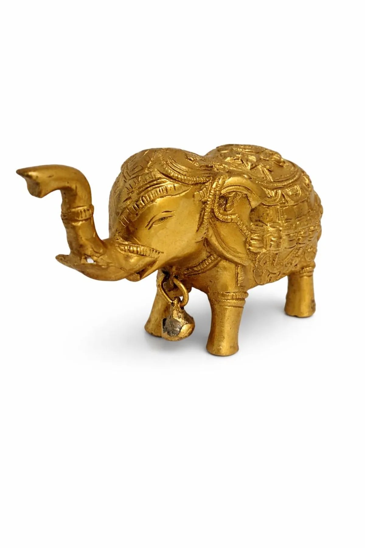 Royal Brass Elephant Idol (हाथी मूर्ति) — Ornate Hand-Engraved Trunk-Up Vastu Symbol for Wisdom, Prosperity, Obstacle Removal & Royal Aishvarya