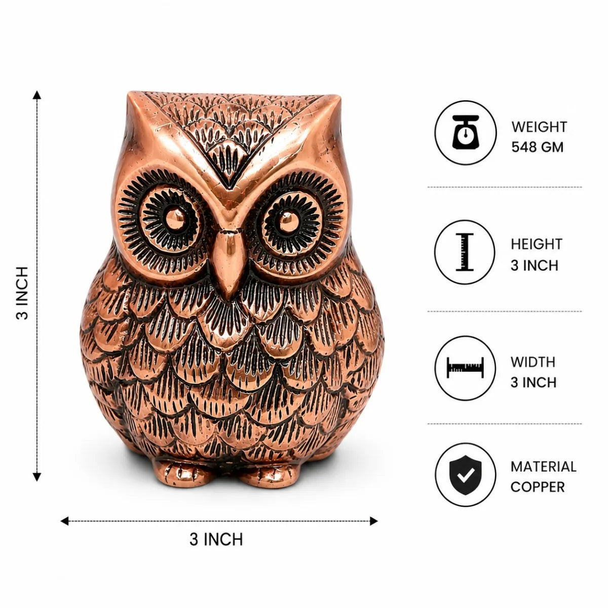 Copper-Coated Brass Owl Idol (तांबा-लेपित पीतल का उल्लू) — Maa Lakshmi Vahan Vastu Symbol for Wealth, Prosperity, Wisdom & Kuber Krupa
