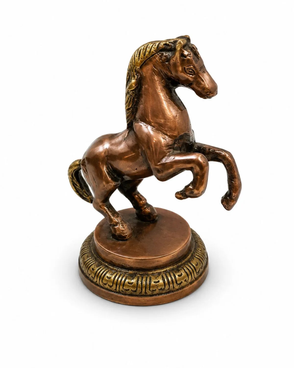 Brass Rearing Horse Idol (अश्व मूर्ति) — Antique Copper-Patina Finish, Vastu Symbol for Speed, Breakthrough, Power & Victory
