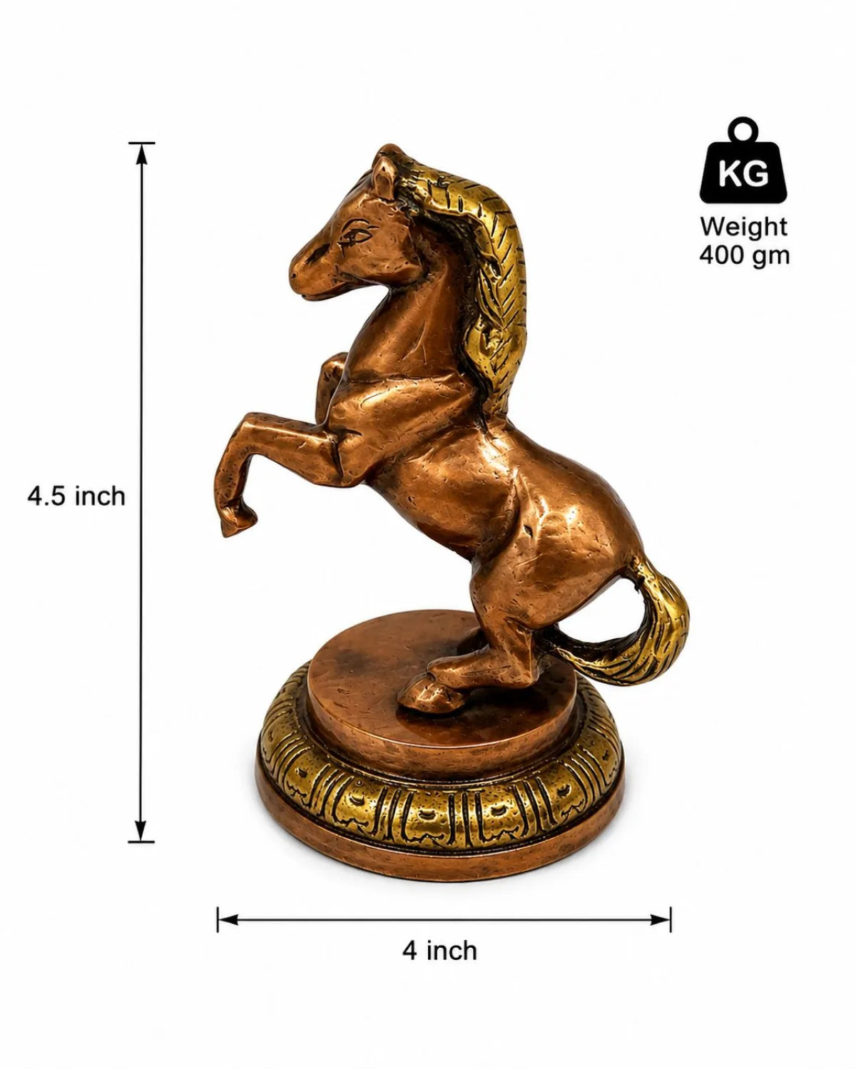 Brass Rearing Horse Idol (अश्व मूर्ति) — Antique Copper-Patina Finish, Vastu Symbol for Speed, Breakthrough, Power & Victory