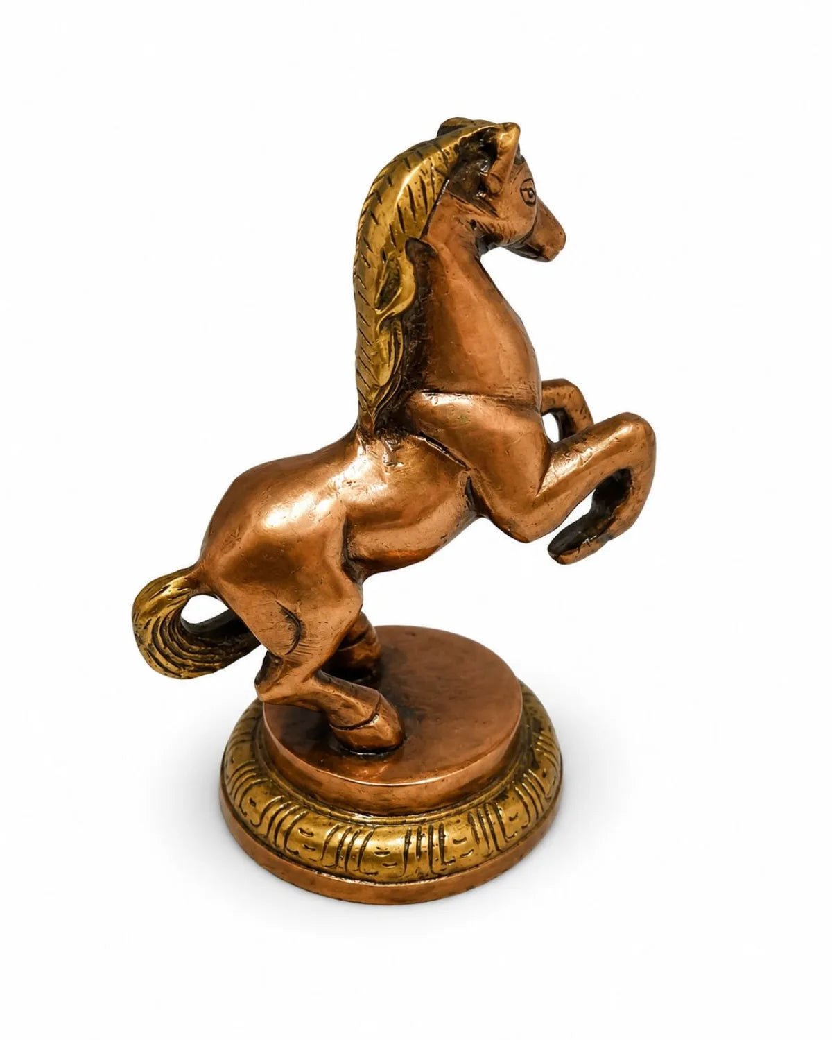 Brass Rearing Horse Idol (अश्व मूर्ति) — Antique Copper-Patina Finish, Vastu Symbol for Speed, Breakthrough, Power & Victory