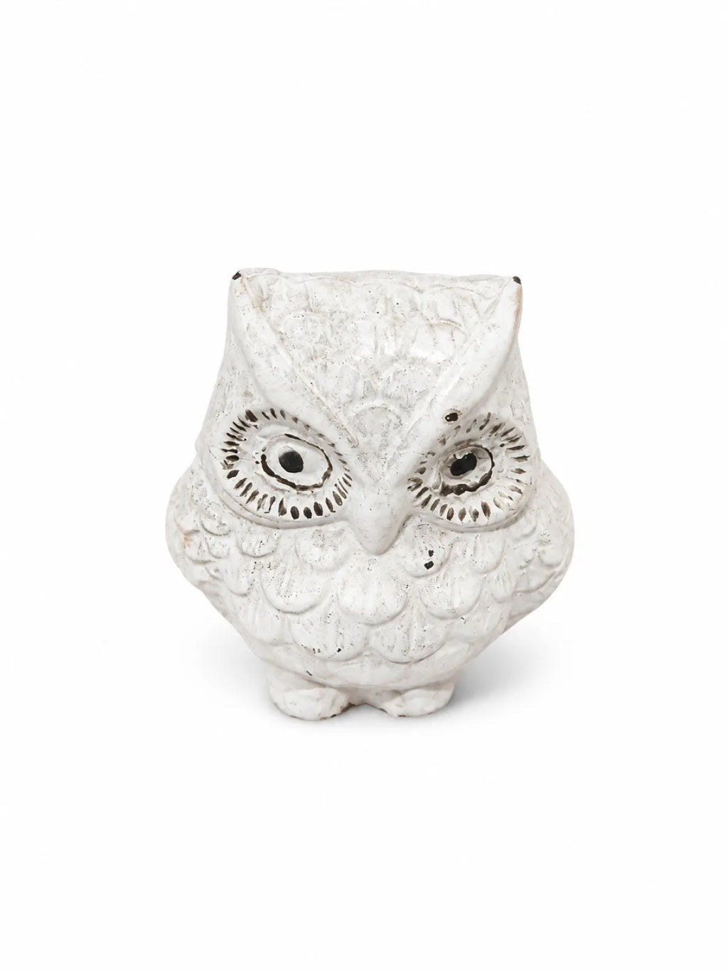 White Deco Brass Owl Idol (सफेद डेको उल्लू) — Maa Lakshmi Vahan Vastu Symbol with Modern Antique-White Finish