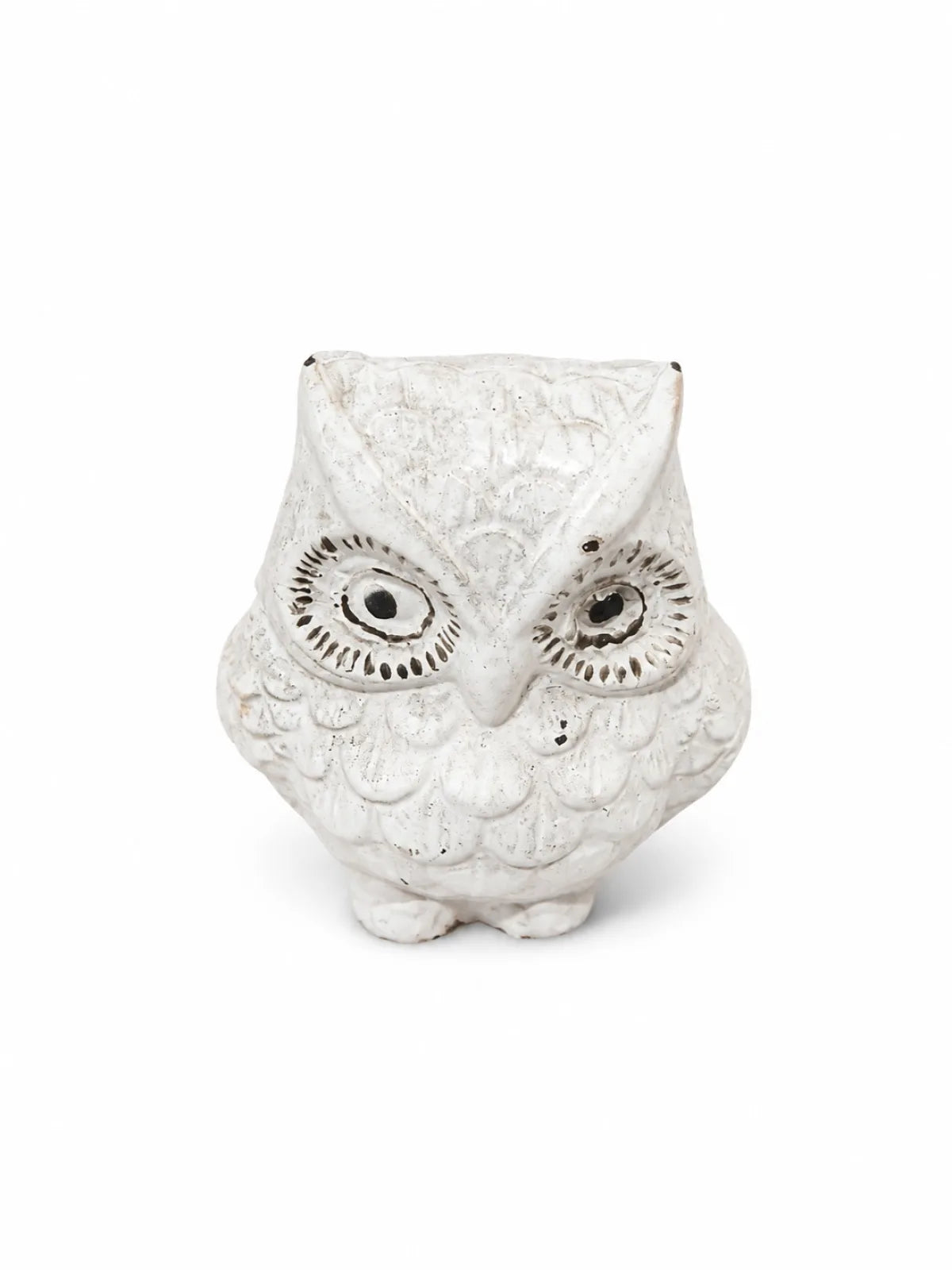 White Deco Brass Owl Idol (सफेद डेको उल्लू) — Maa Lakshmi Vahan Vastu Symbol with Modern Antique-White Finish