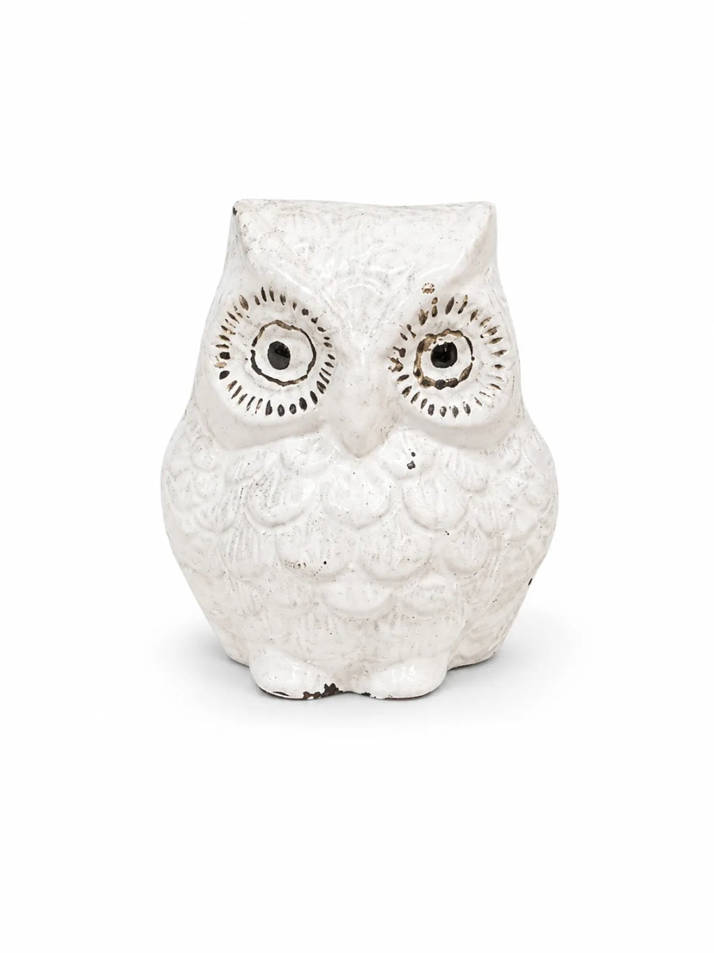 White Deco Brass Owl Idol (सफेद डेको उल्लू) — Maa Lakshmi Vahan Vastu Symbol with Modern Antique-White Finish