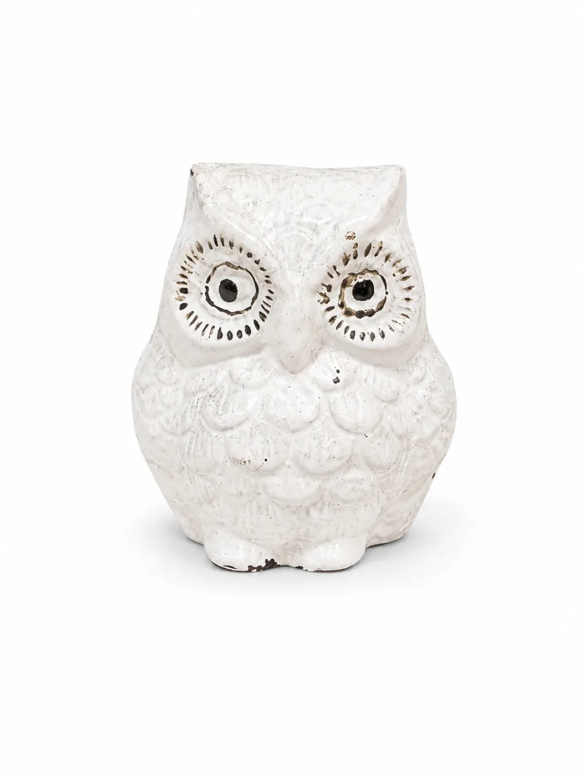 White Deco Brass Owl Idol (सफेद डेको उल्लू) — Maa Lakshmi Vahan Vastu Symbol with Modern Antique-White Finish