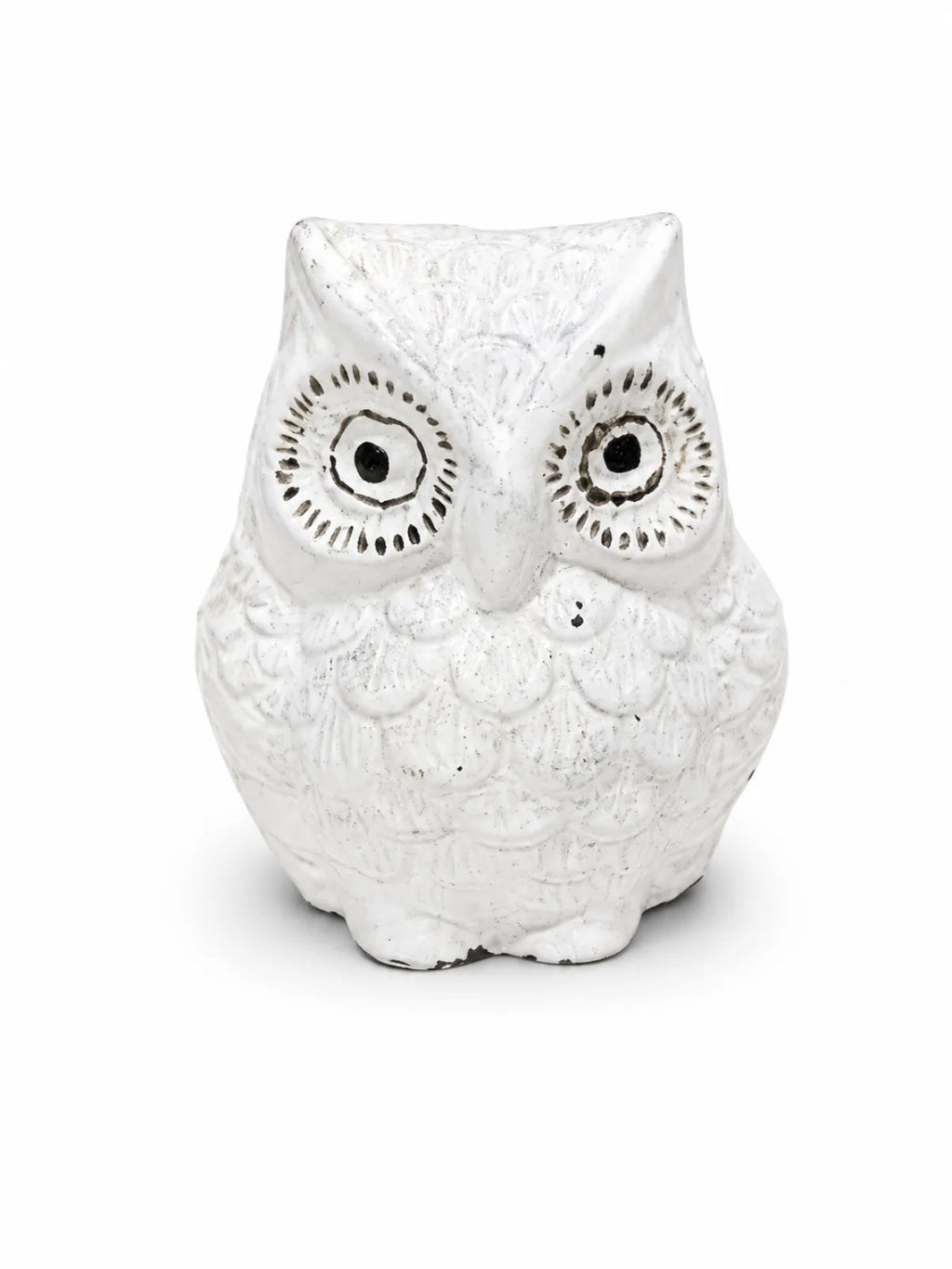 White Deco Brass Owl Idol (सफेद डेको उल्लू) — Maa Lakshmi Vahan Vastu Symbol with Modern Antique-White Finish