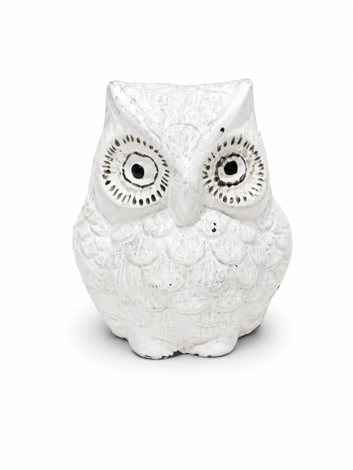 White Deco Brass Owl Idol (सफेद डेको उल्लू) — Maa Lakshmi Vahan Vastu Symbol with Modern Antique-White Finish